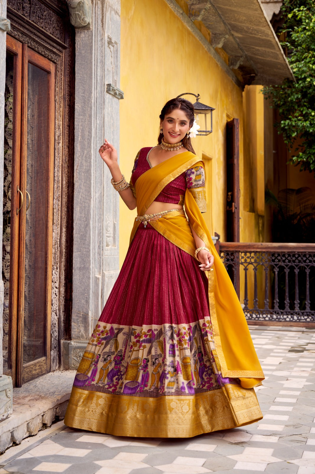 DESIGNER CHANDERI KALAMKARI LEHENGA CHOLI FOR SOUTH