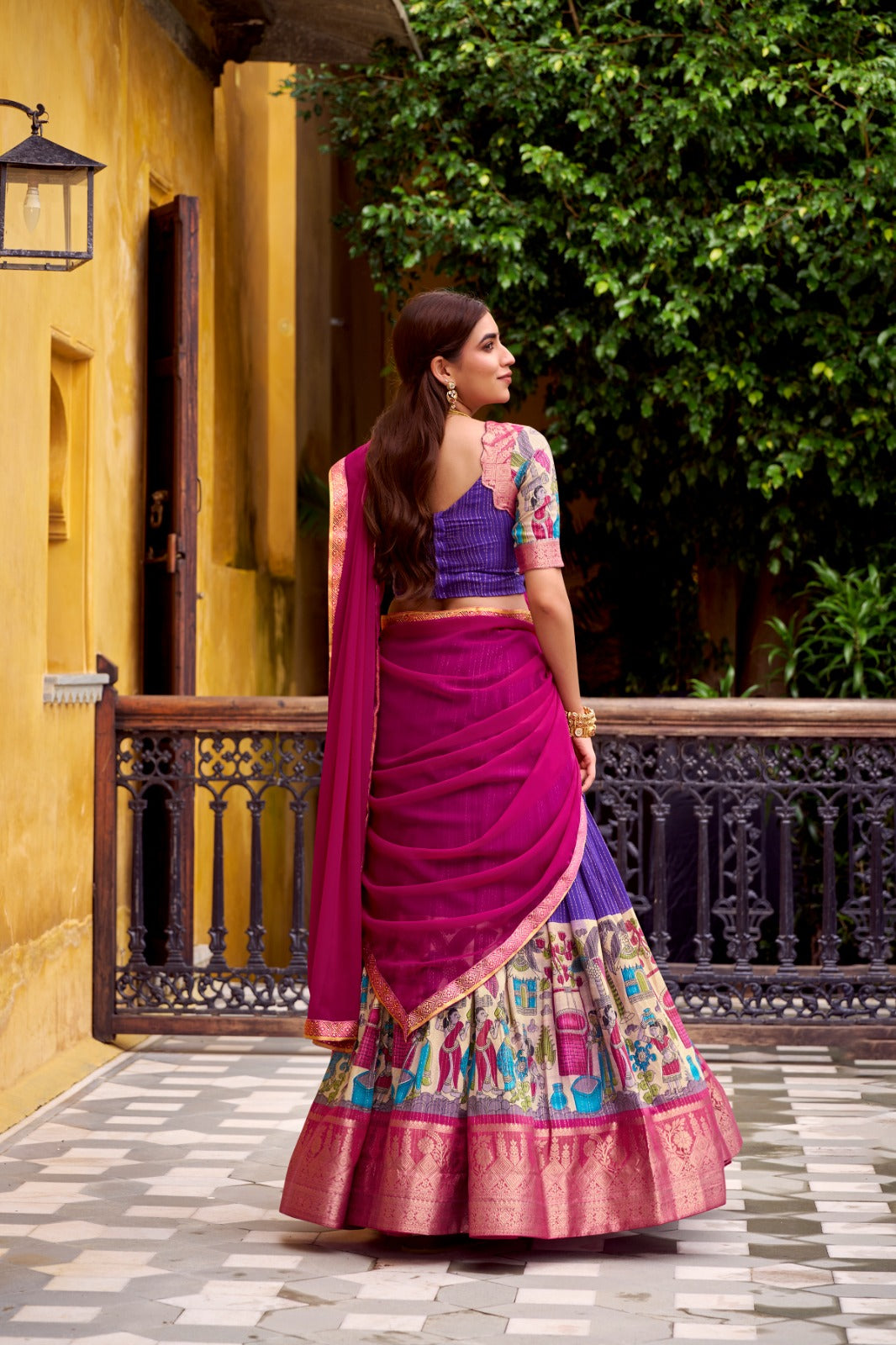 DESIGNER CHANDERI KALAMKARI LEHENGA CHOLI FOR SOUTH
