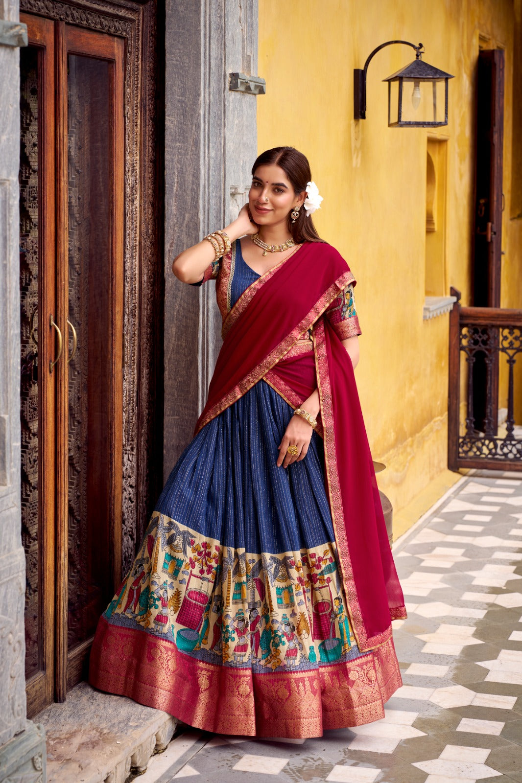 DESIGNER CHANDERI KALAMKARI LEHENGA CHOLI FOR SOUTH
