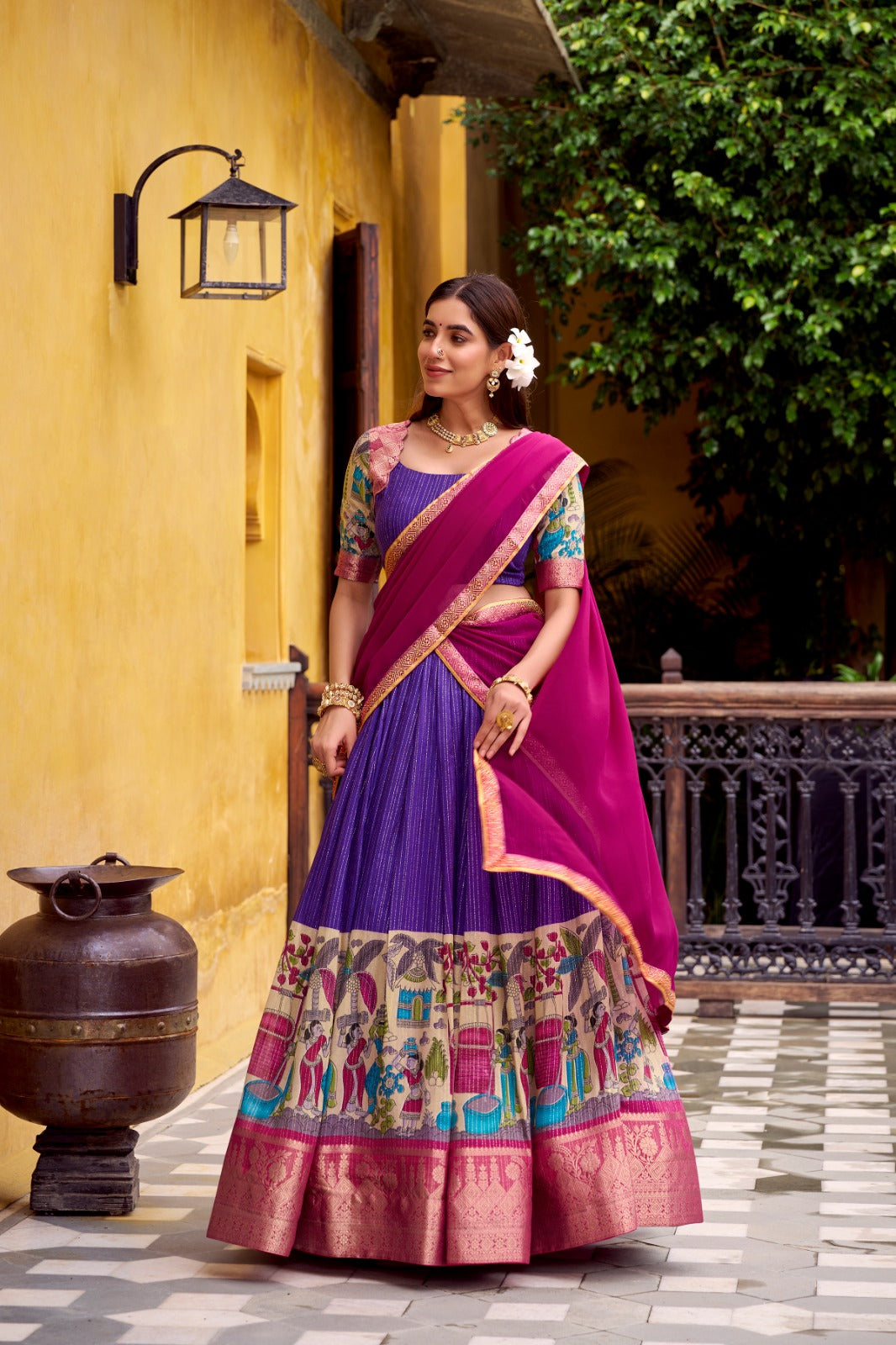 DESIGNER CHANDERI KALAMKARI LEHENGA CHOLI FOR SOUTH