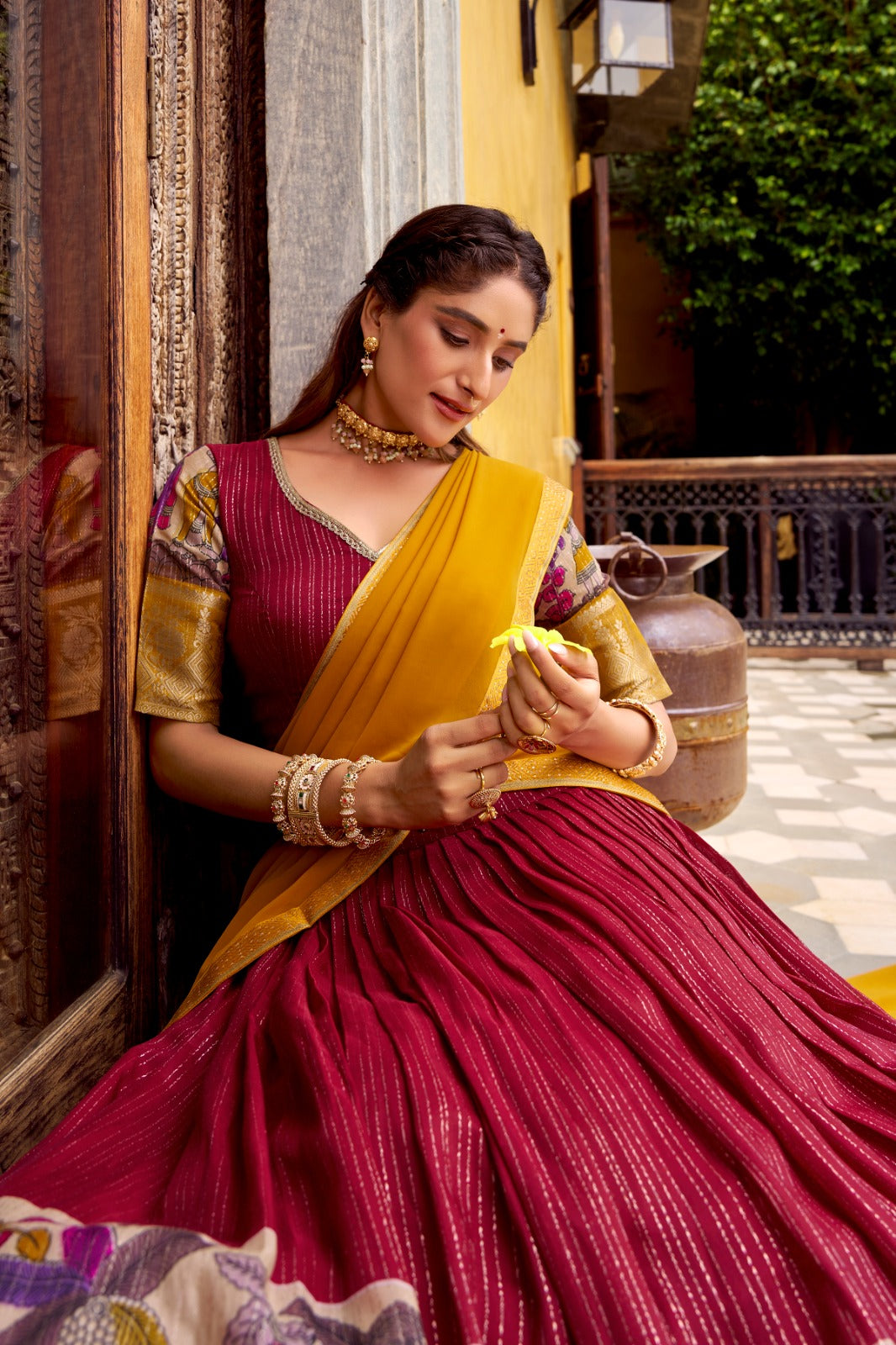 DESIGNER CHANDERI KALAMKARI LEHENGA CHOLI FOR SOUTH