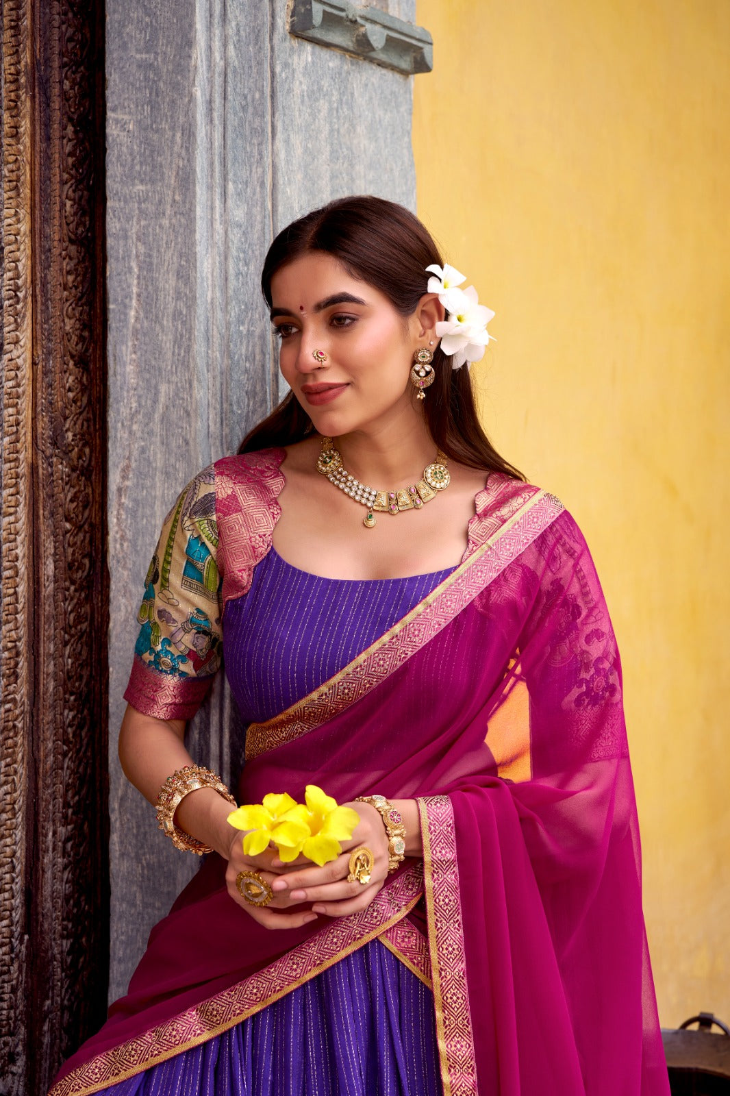 DESIGNER CHANDERI KALAMKARI LEHENGA CHOLI FOR SOUTH