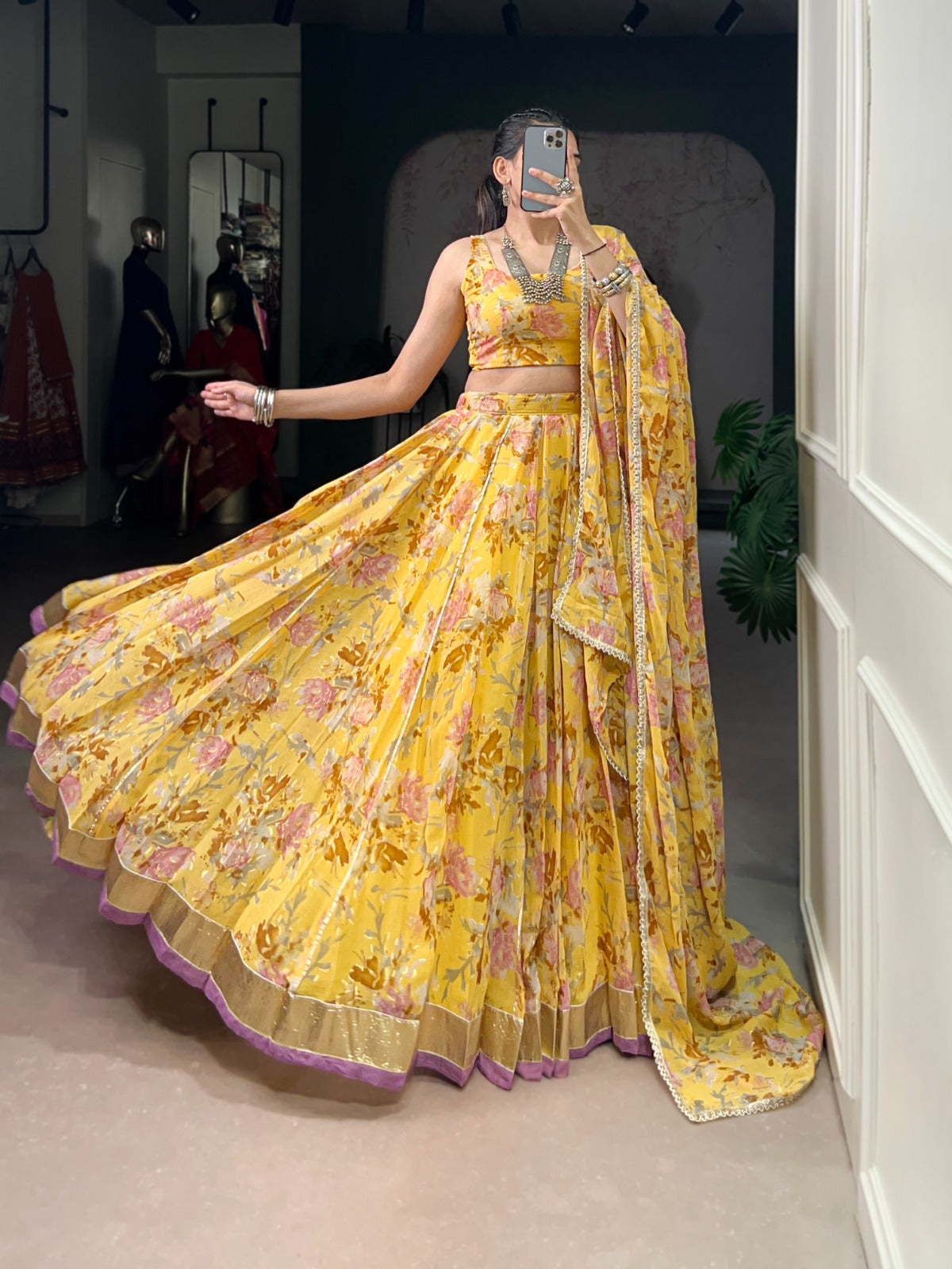 CHIFFON FLORAL LEHENGA CHOLI
