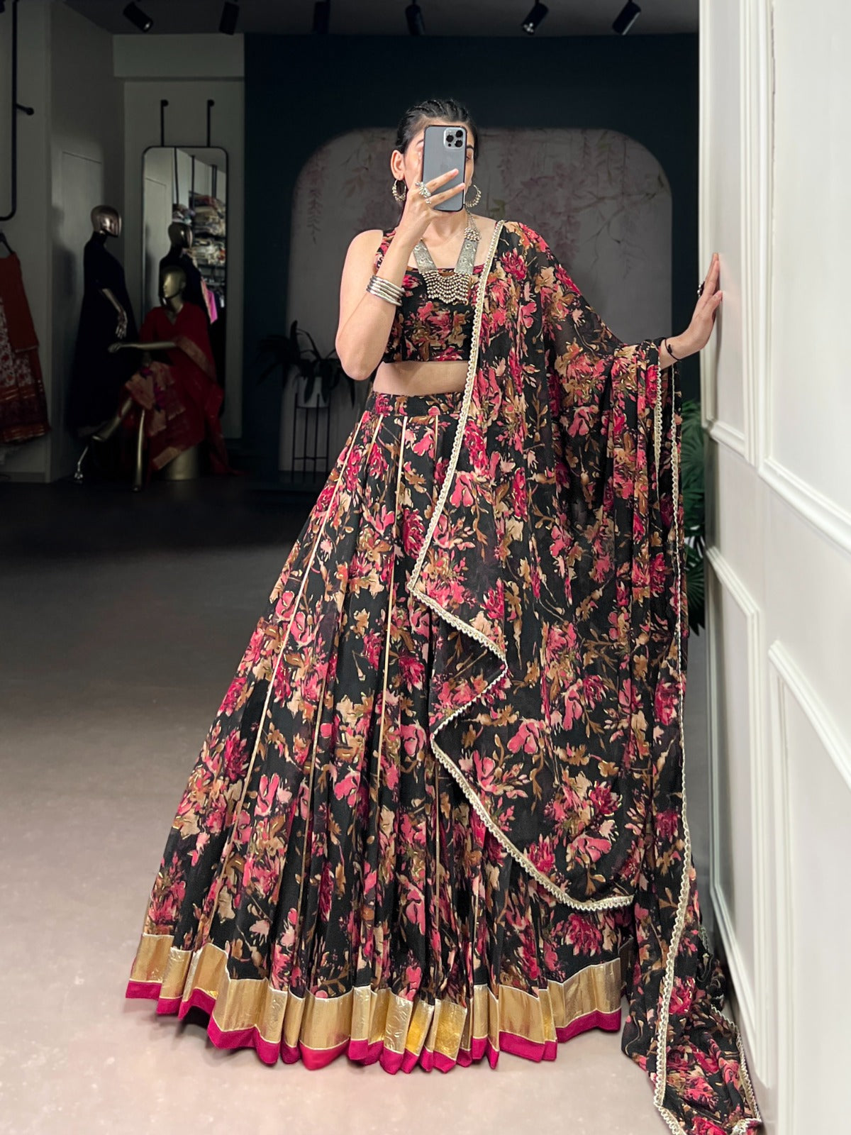 CHIFFON FLORAL LEHENGA CHOLI