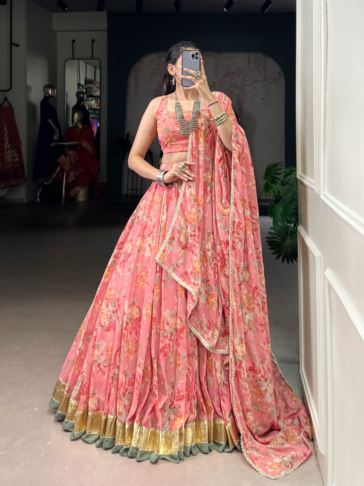 CHIFFON FLORAL LEHENGA CHOLI