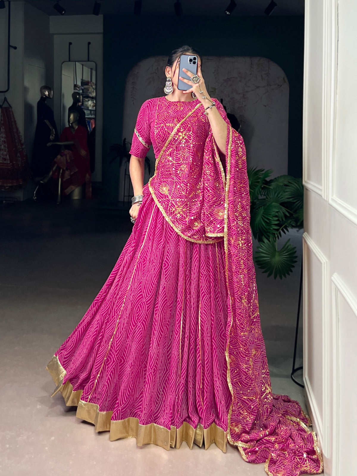 DESIGNER BANDHEJ PRINT LEHENGA CHOLI WITH DUPATTA & PURSE