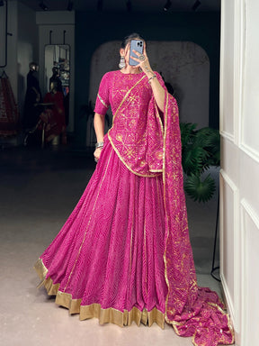 DESIGNER BANDHEJ PRINT LEHENGA CHOLI WITH DUPATTA & PURSE
