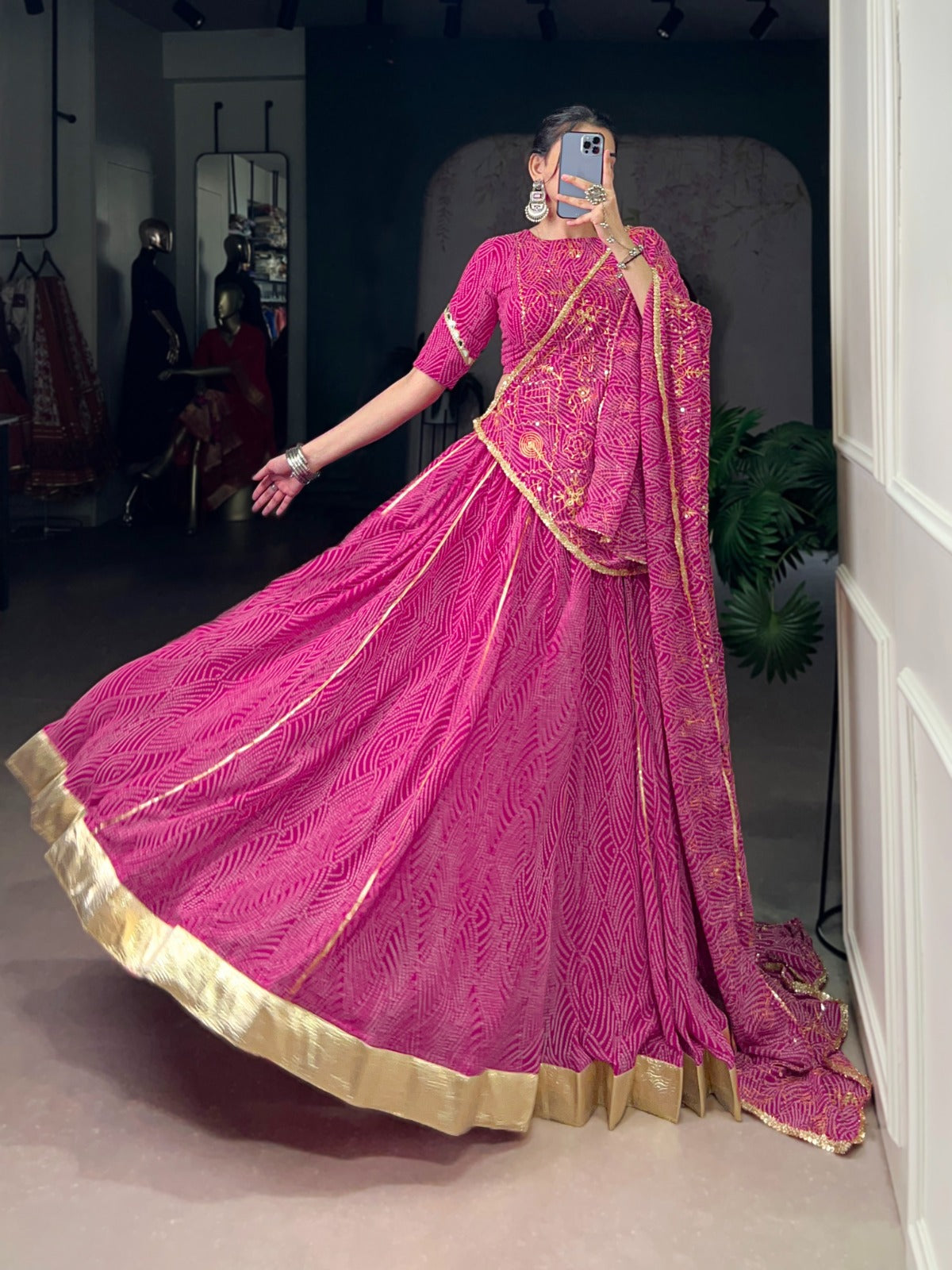 DESIGNER BANDHEJ PRINT LEHENGA CHOLI WITH DUPATTA & PURSE
