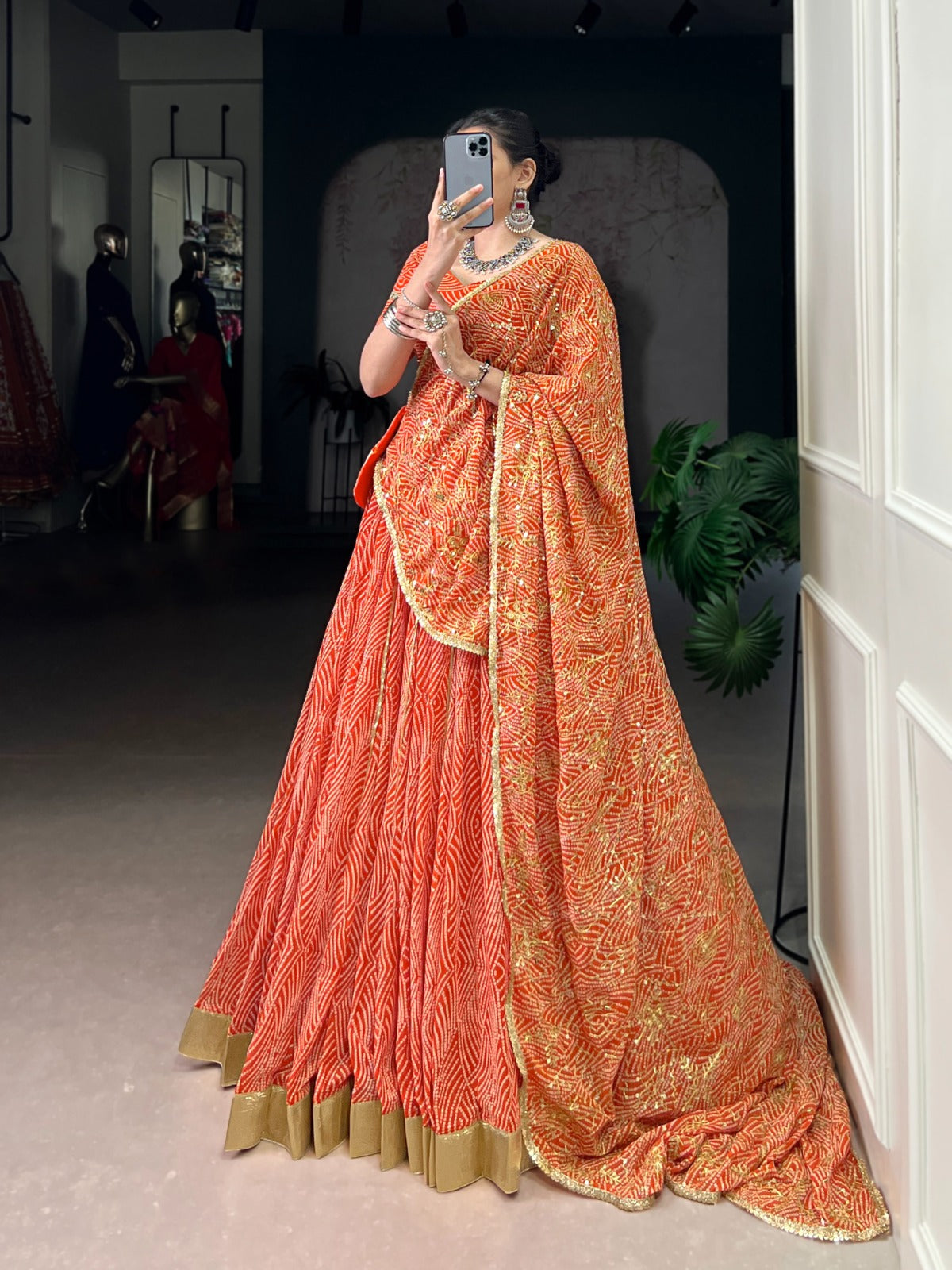 DESIGNER BANDHEJ PRINT LEHENGA CHOLI WITH DUPATTA & PURSE