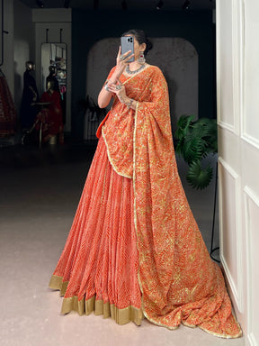 DESIGNER BANDHEJ PRINT LEHENGA CHOLI WITH DUPATTA & PURSE