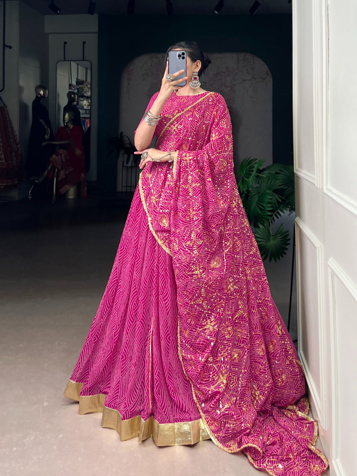 DESIGNER BANDHEJ PRINT LEHENGA CHOLI WITH DUPATTA & PURSE