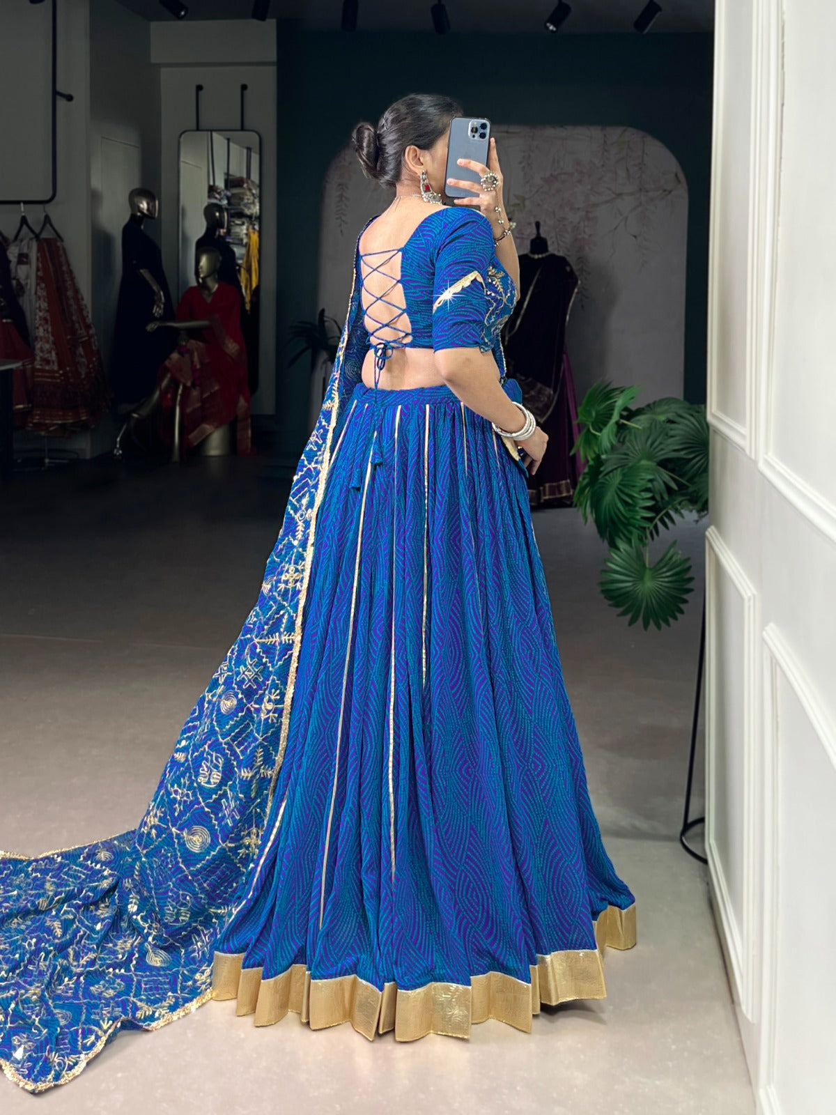 DESIGNER BANDHEJ PRINT LEHENGA CHOLI WITH DUPATTA & PURSE