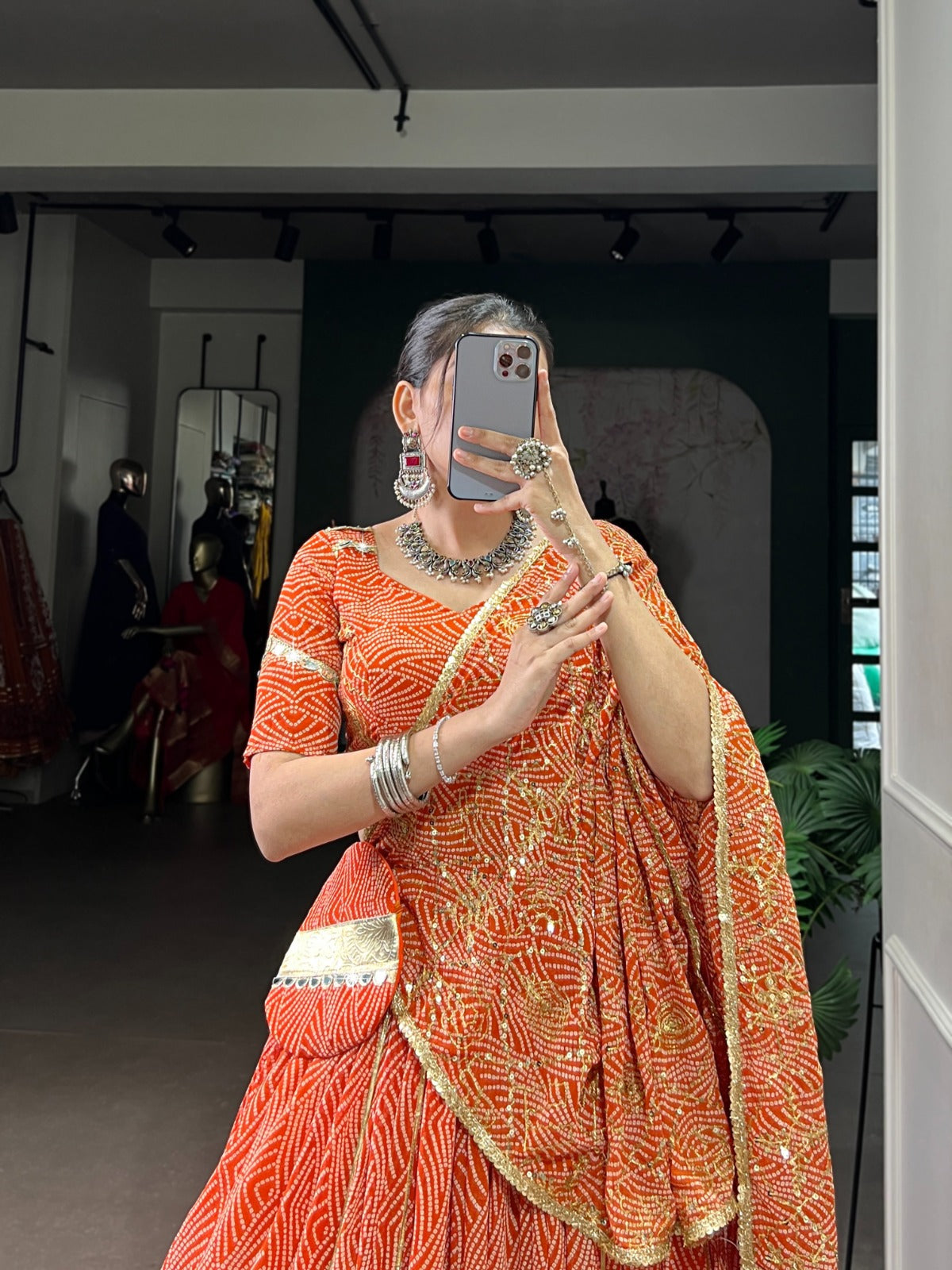 DESIGNER BANDHEJ PRINT LEHENGA CHOLI WITH DUPATTA & PURSE