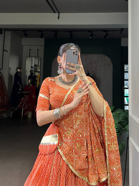 DESIGNER BANDHEJ PRINT LEHENGA CHOLI WITH DUPATTA & PURSE