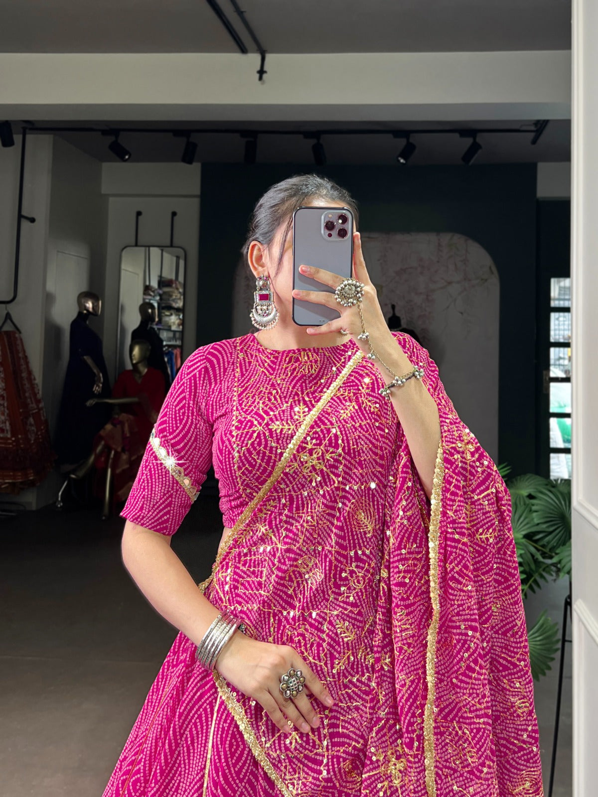 DESIGNER BANDHEJ PRINT LEHENGA CHOLI WITH DUPATTA & PURSE