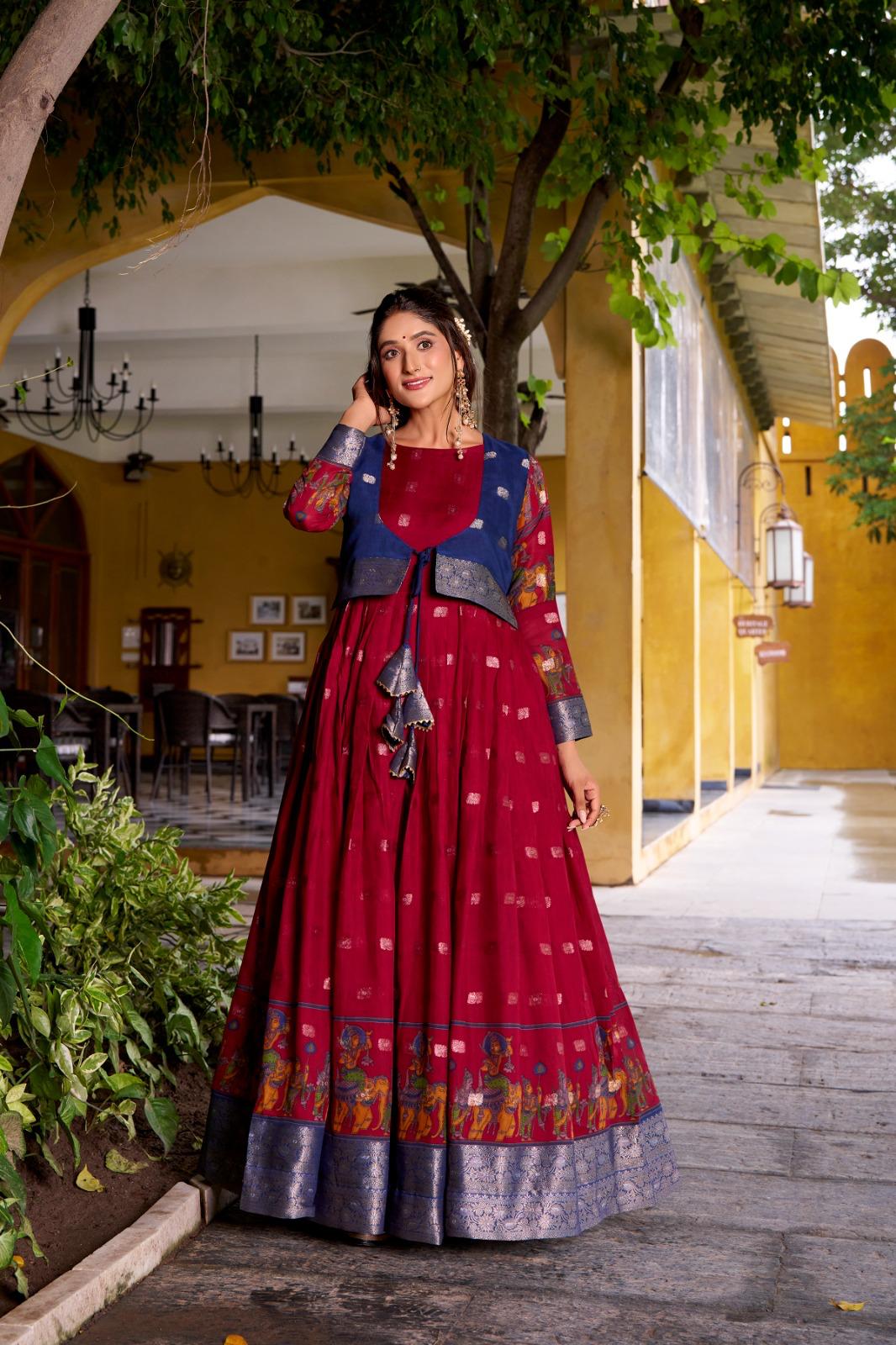 Ready to wear Kalamkari Gown with Jacket