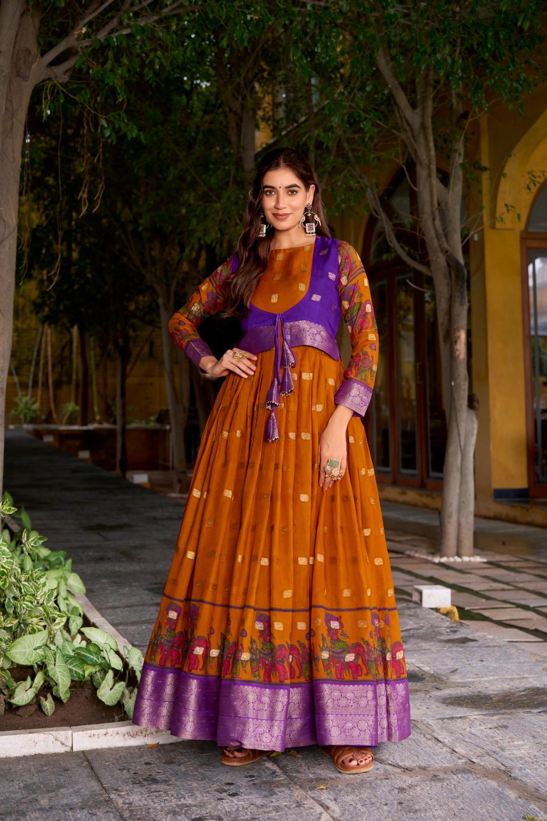 Ready to wear Kalamkari Gown with Jacket