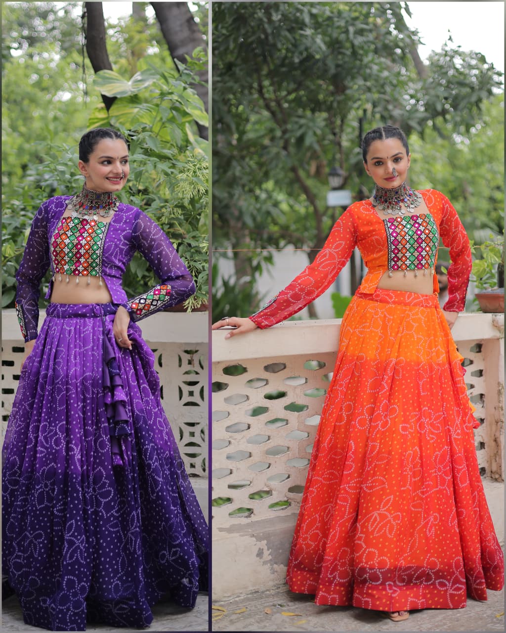 Bandhani with Kutchi Gamthi Patchwork Lehenga Choli
