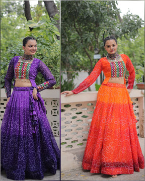 Bandhani with Kutchi Gamthi Patchwork Lehenga Choli