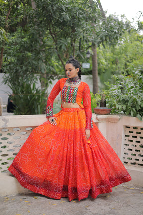 Bandhani with Kutchi Gamthi Patchwork Lehenga Choli