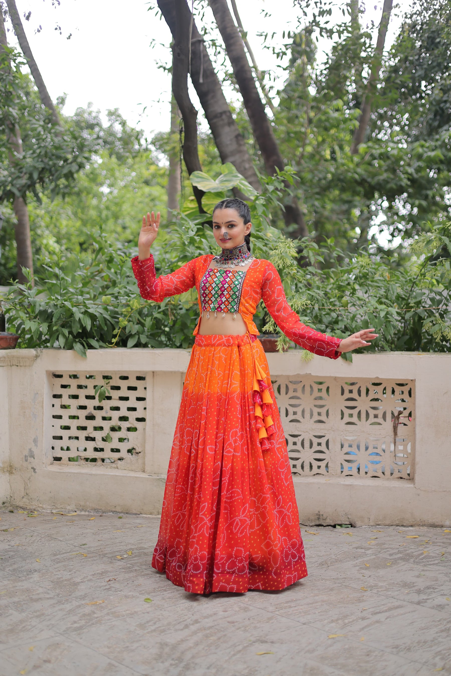 Bandhani with Kutchi Gamthi Patchwork Lehenga Choli