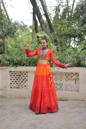 Bandhani with Kutchi Gamthi Patchwork Lehenga Choli