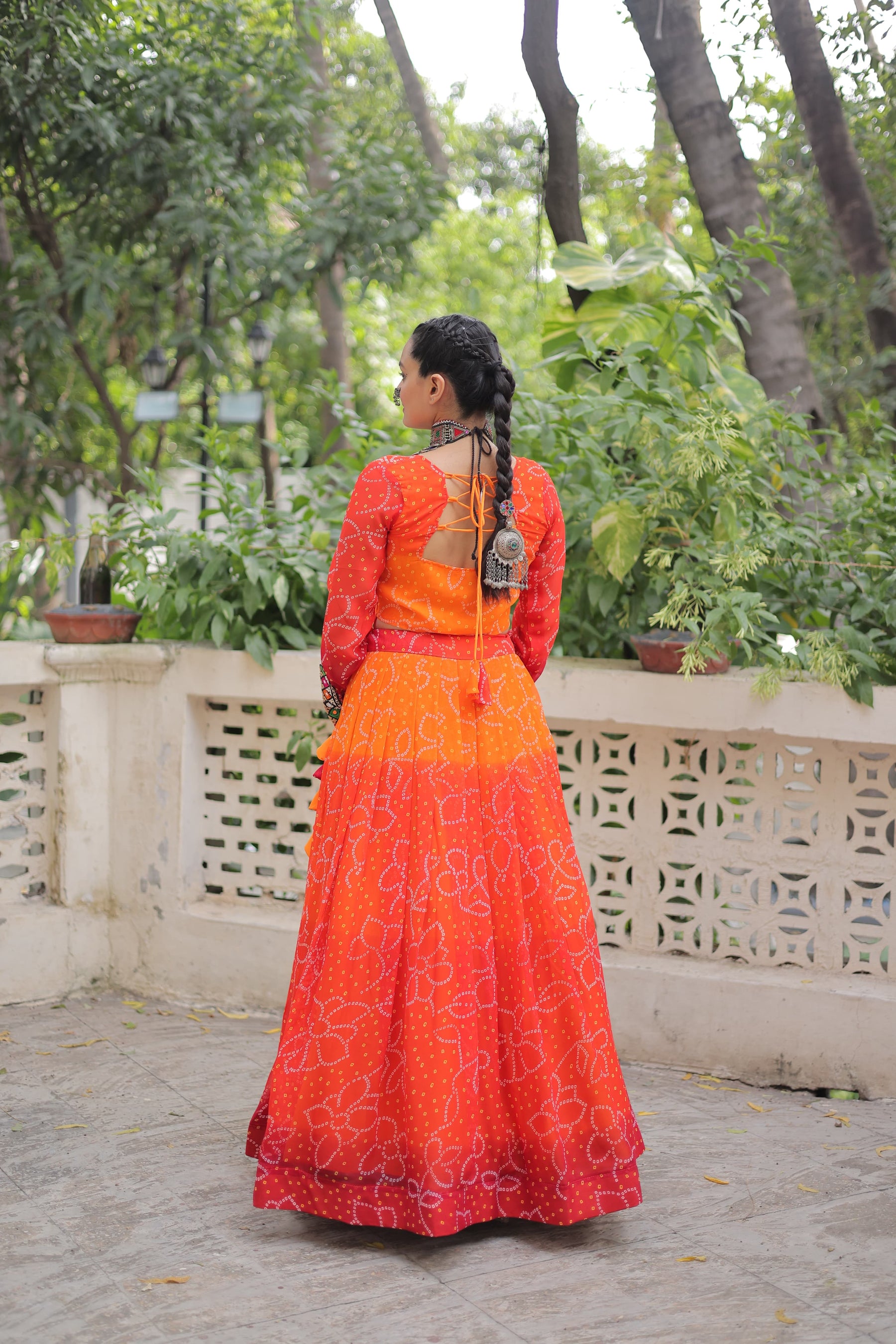 Bandhani with Kutchi Gamthi Patchwork Lehenga Choli