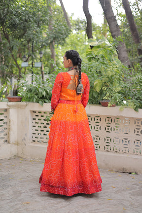 Bandhani with Kutchi Gamthi Patchwork Lehenga Choli