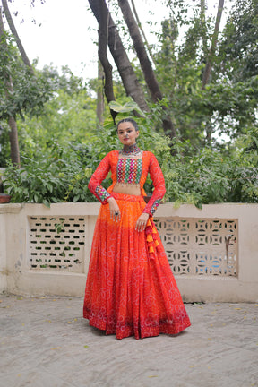 Bandhani with Kutchi Gamthi Patchwork Lehenga Choli