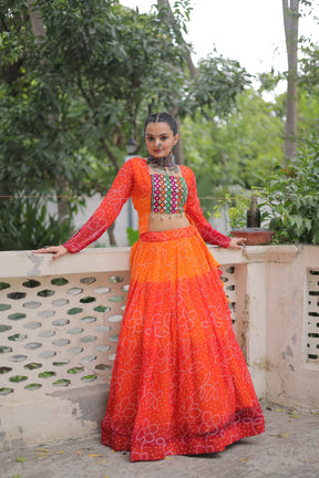 Bandhani with Kutchi Gamthi Patchwork Lehenga Choli