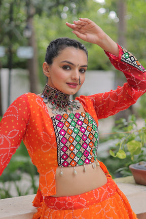 Bandhani with Kutchi Gamthi Patchwork Lehenga Choli