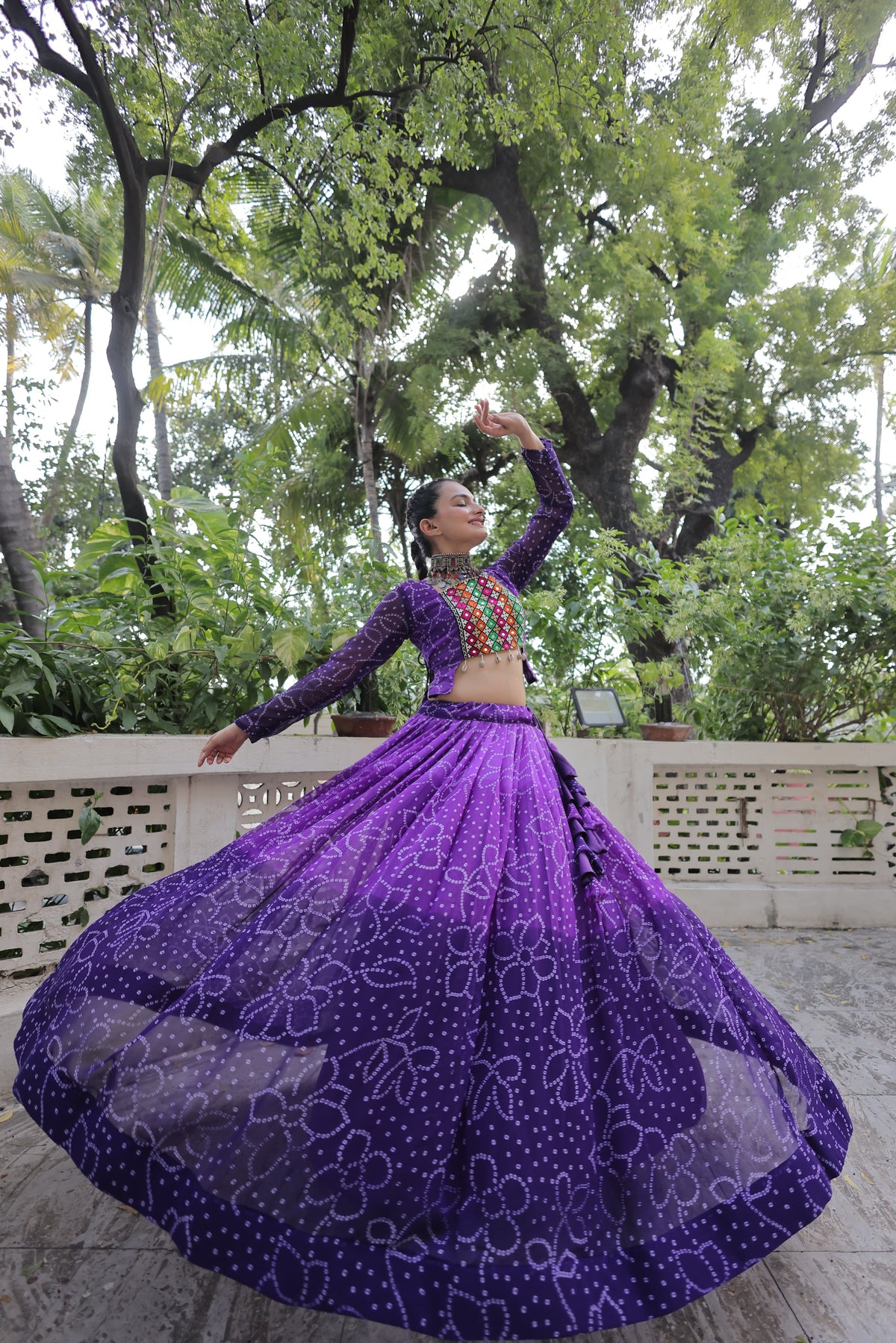 Bandhani with Kutchi Gamthi Patchwork Lehenga Choli