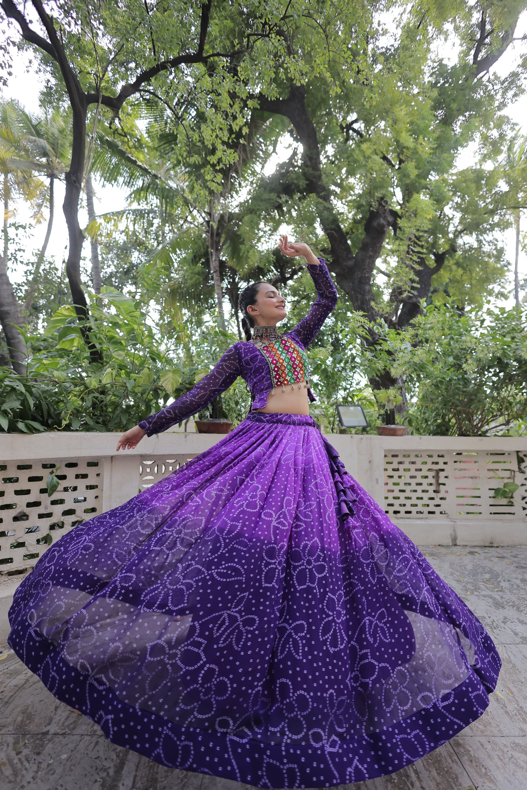 Bandhani with Kutchi Gamthi Patchwork Lehenga Choli