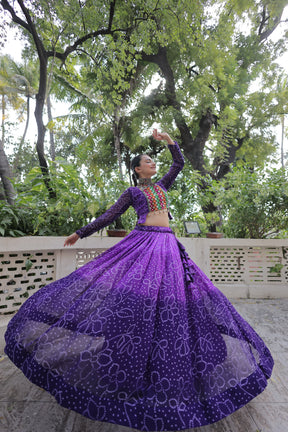 Bandhani with Kutchi Gamthi Patchwork Lehenga Choli