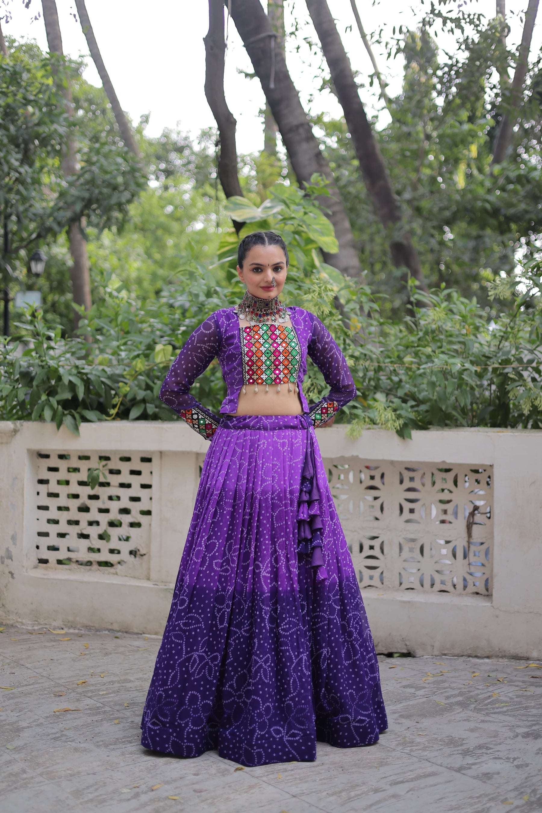 Bandhani with Kutchi Gamthi Patchwork Lehenga Choli