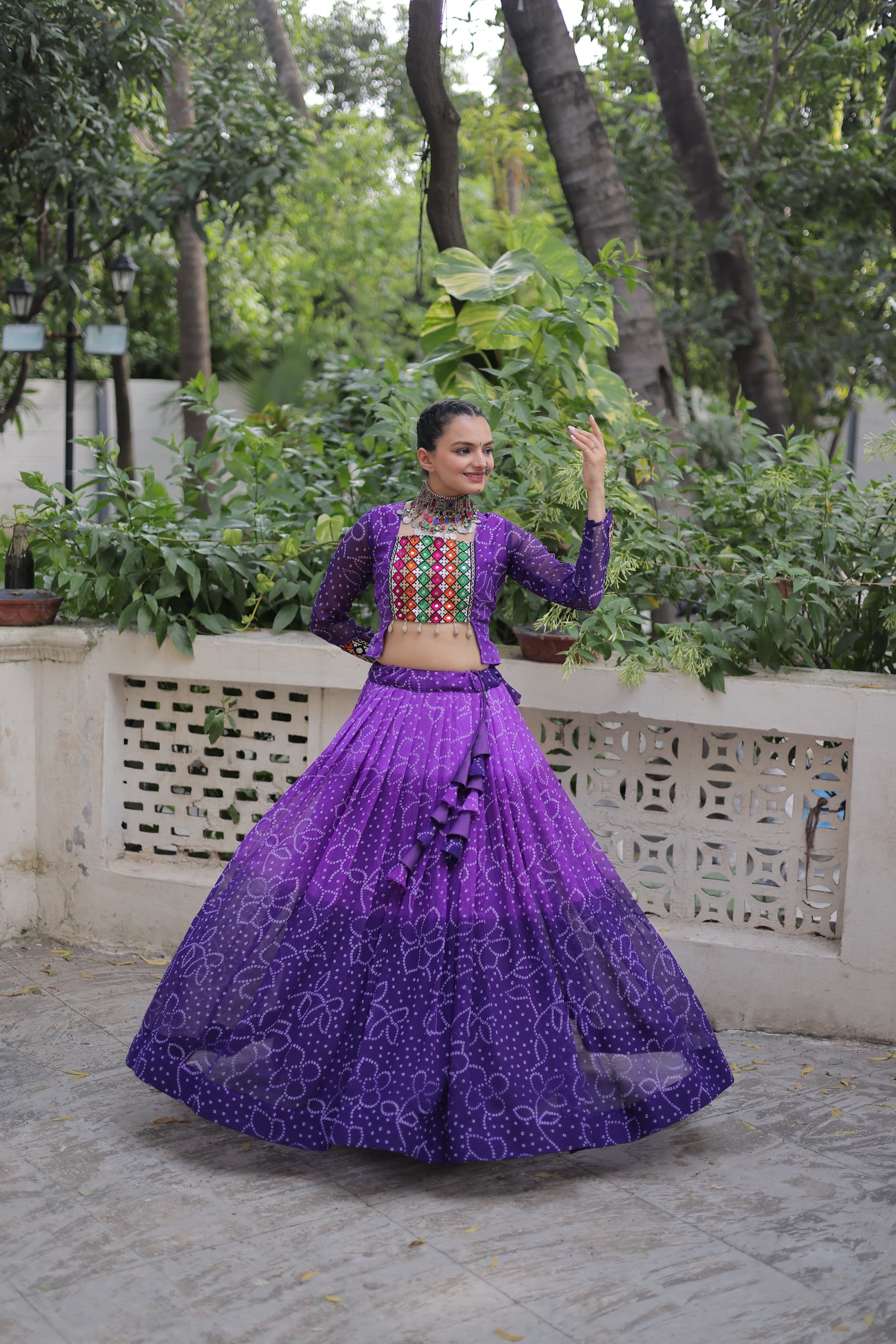 Bandhani with Kutchi Gamthi Patchwork Lehenga Choli