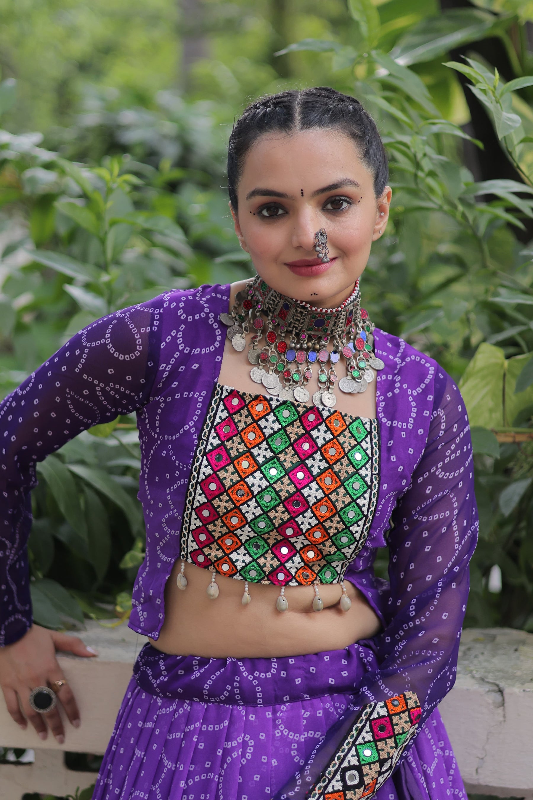 Bandhani with Kutchi Gamthi Patchwork Lehenga Choli