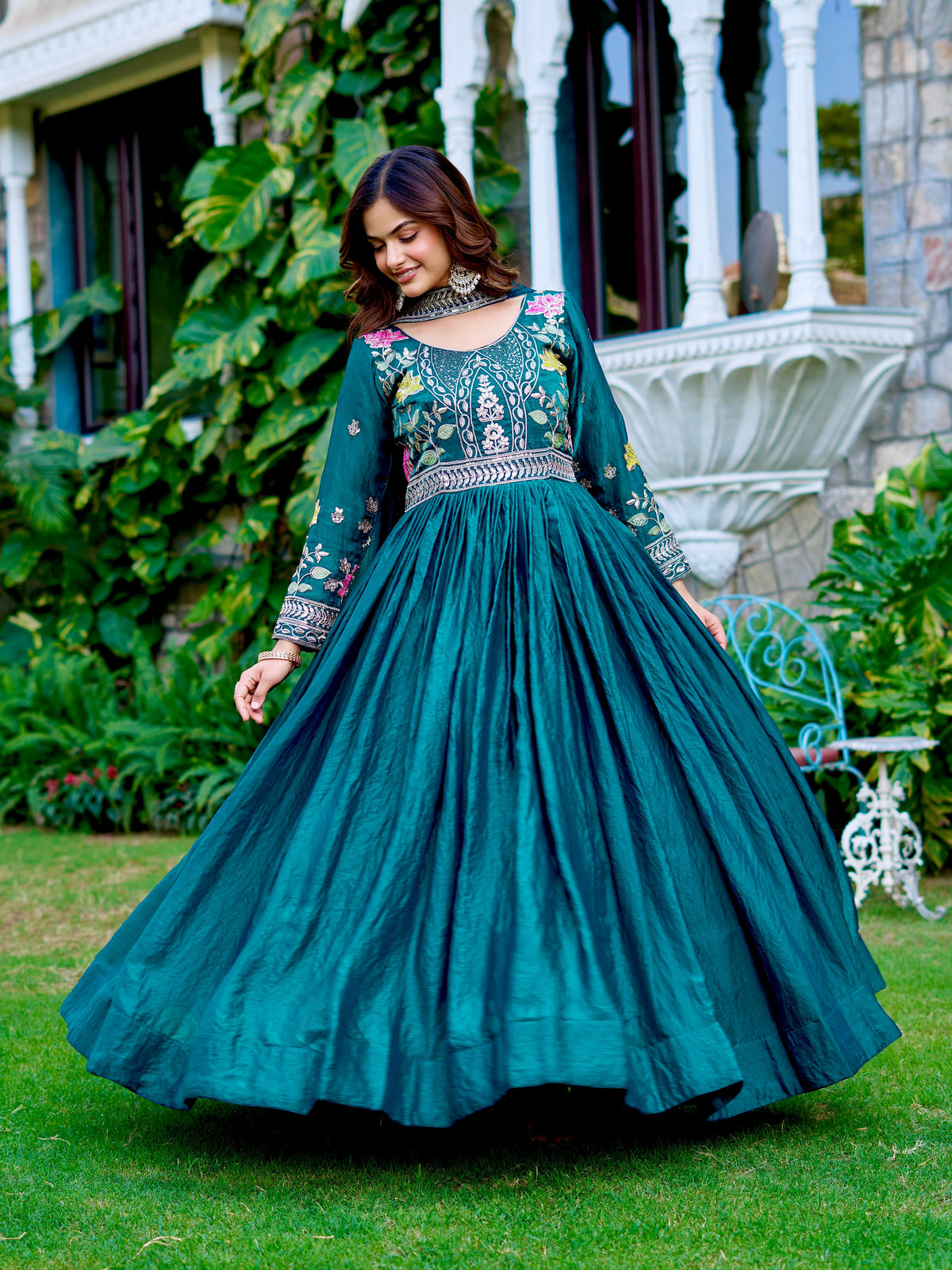 Fendy Silk Embroidered Gown With Dupatta