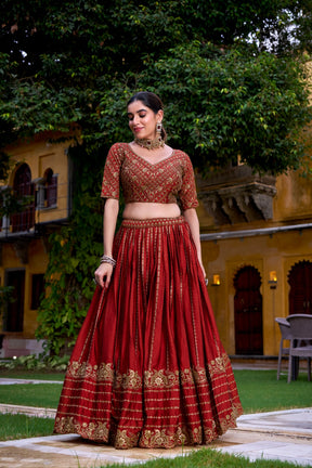 Designer Rust Orange Rangoli Silk Lehenga Choli