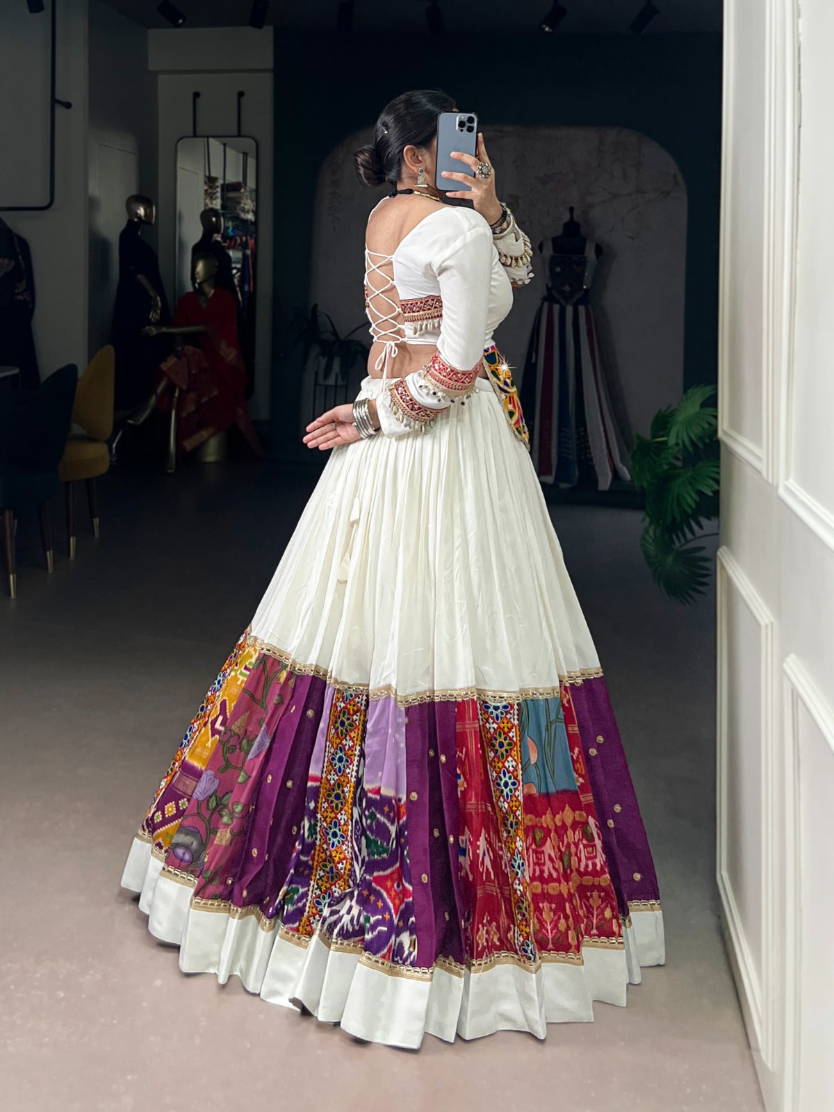 White Gamthi Work Lehenga Choli