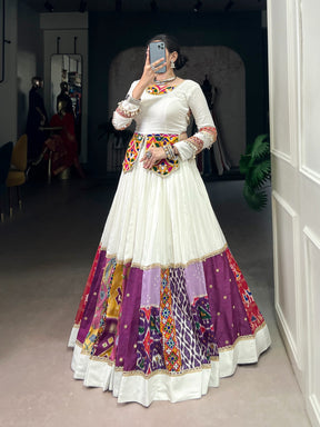 White Gamthi Work Lehenga Choli