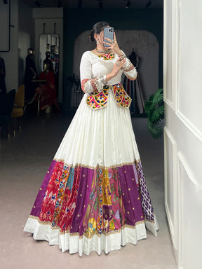 White Gamthi Work Lehenga Choli