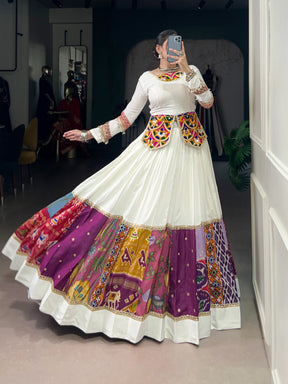 White Gamthi Work Lehenga Choli