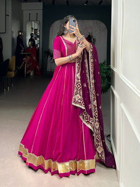 Magenta Cotton Lehenga Choli with Embroidered Dupatta