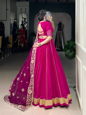 Magenta Cotton Lehenga Choli with Embroidered Dupatta