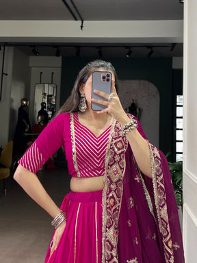 Magenta Cotton Lehenga Choli with Embroidered Dupatta