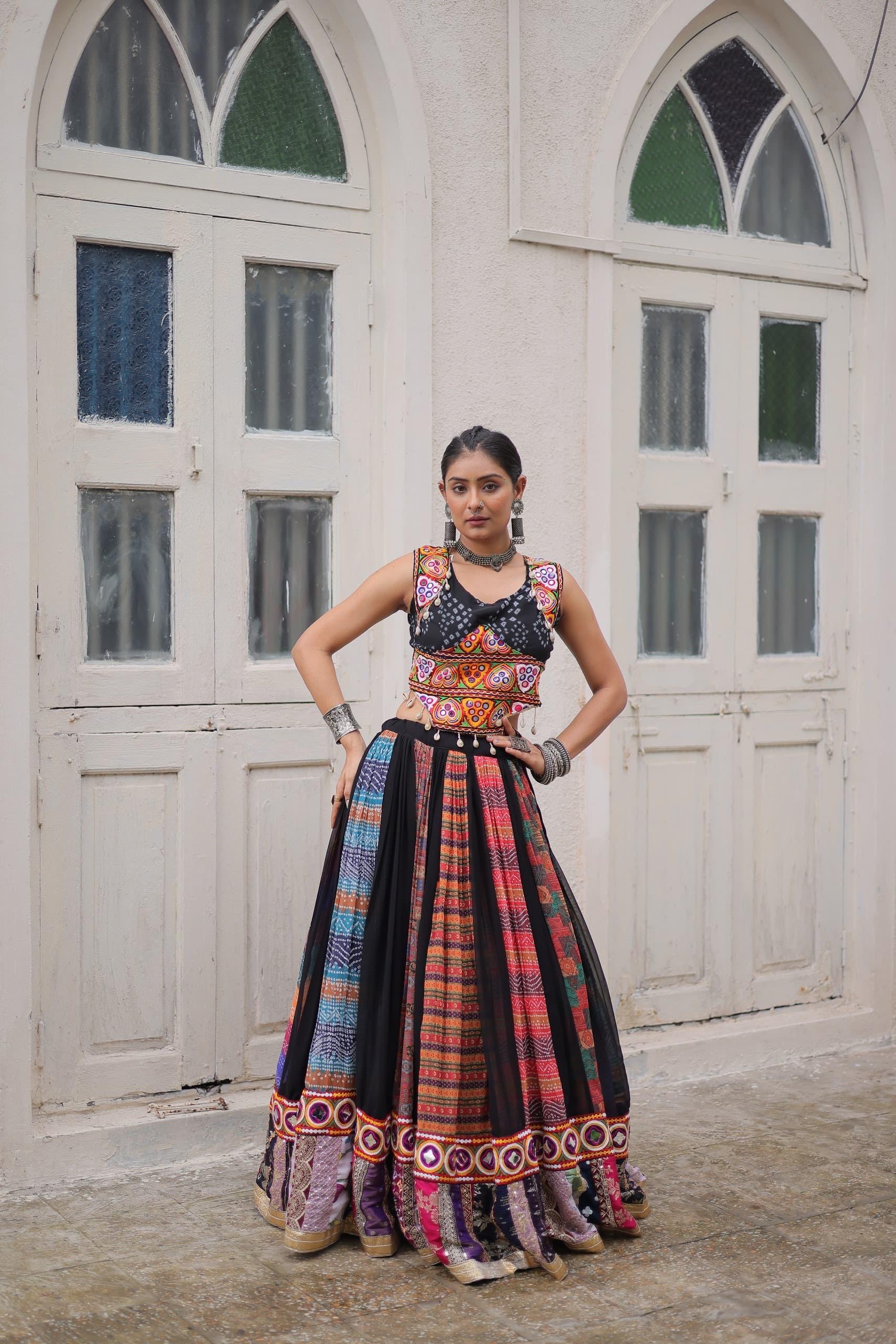 Gamthi Embroidery & Georgette Print Chaniya Choli