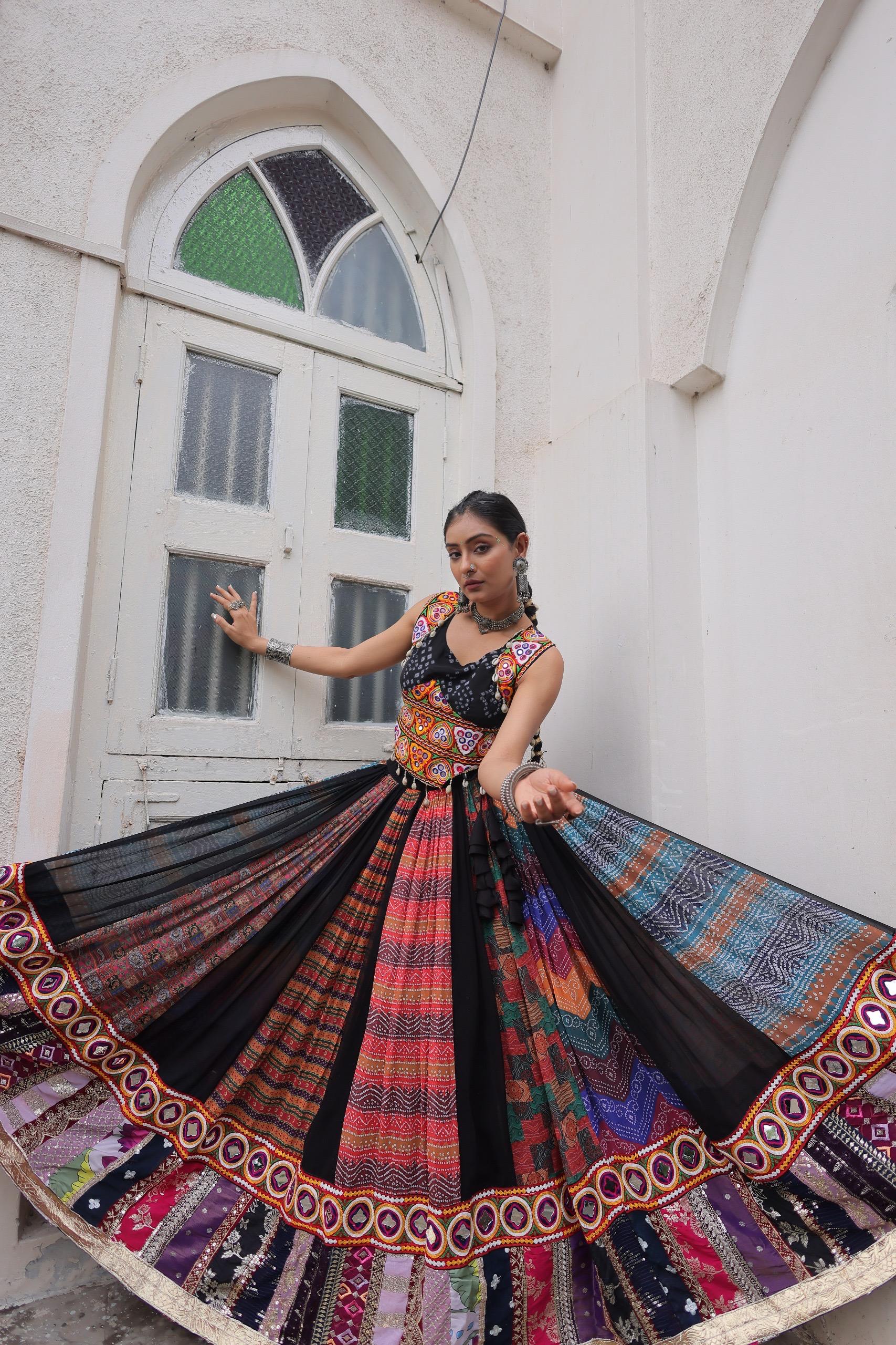 Gamthi Embroidery & Georgette Print Chaniya Choli