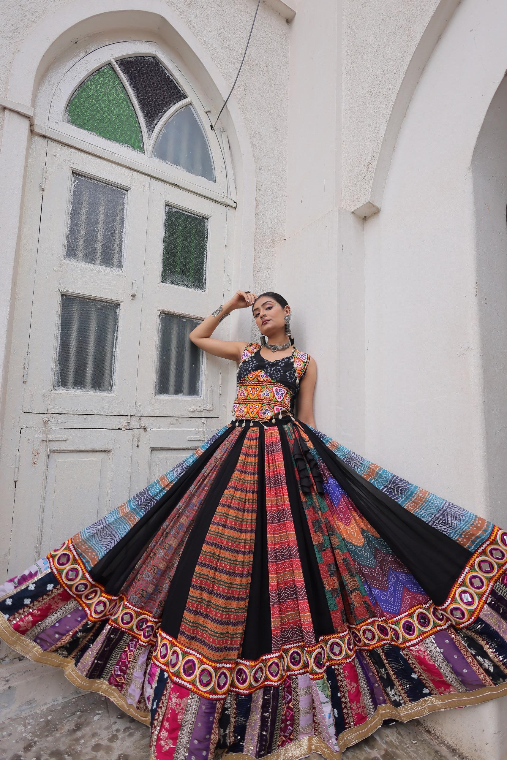 Gamthi Embroidery & Georgette Print Chaniya Choli