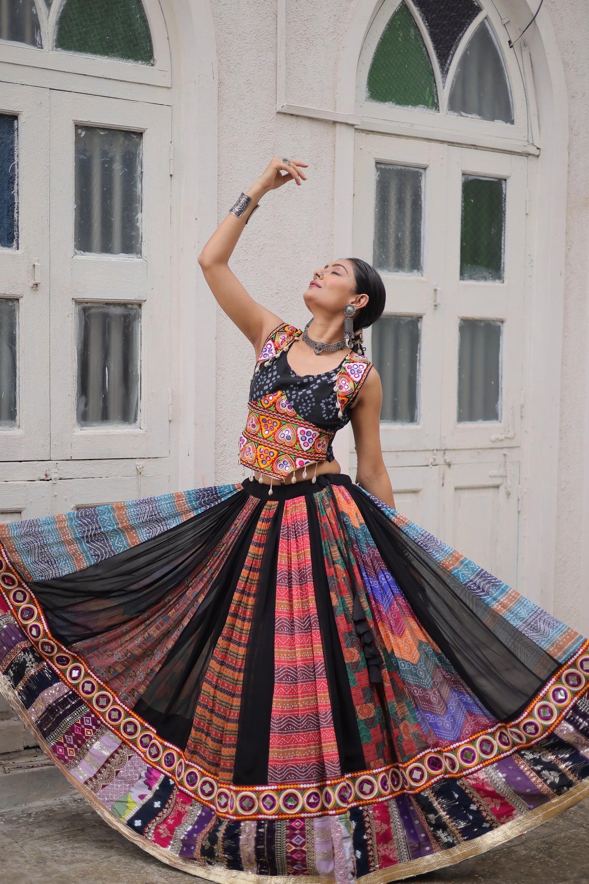 Gamthi Embroidery & Georgette Print Chaniya Choli